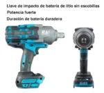 Llave De Impacto 2000nm Sin Escobillas + 2 Baterías - Imagen 3